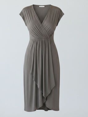 LOFT Gray Wrap-Style Midi Dress